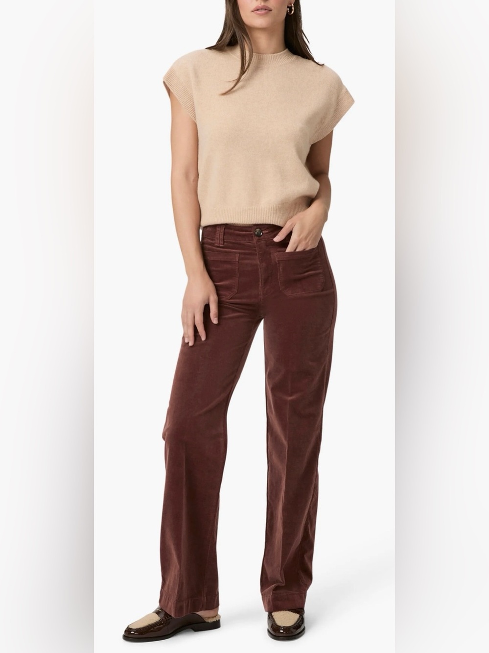 PAIGE Sasha High Rise Straight Leg Corduroy Pants Brown Size 28 Stretch